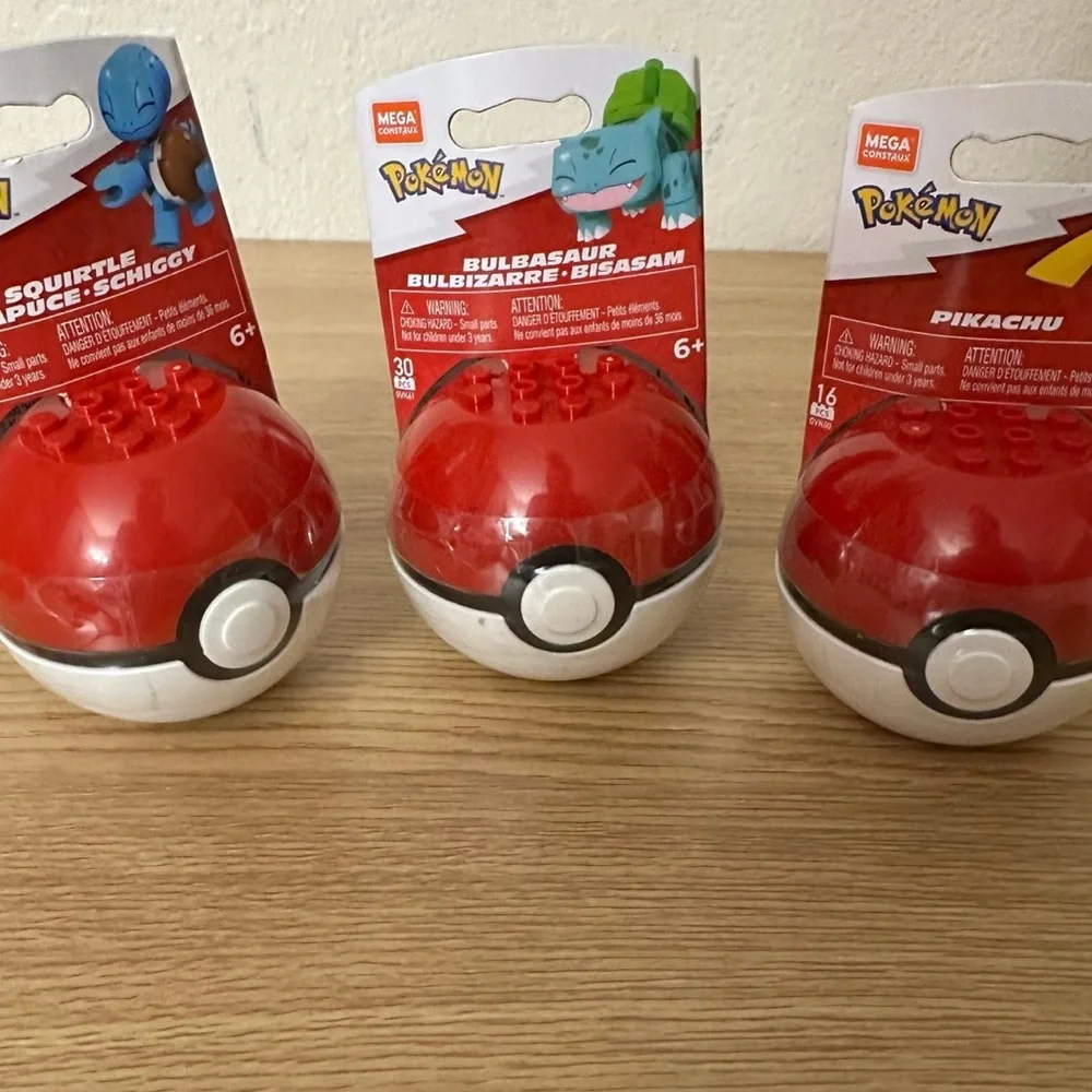 Mega Construx Pokemon Lot Of 3 Poke Ball Squirtle Pikachu Bulbasaur New Sealed